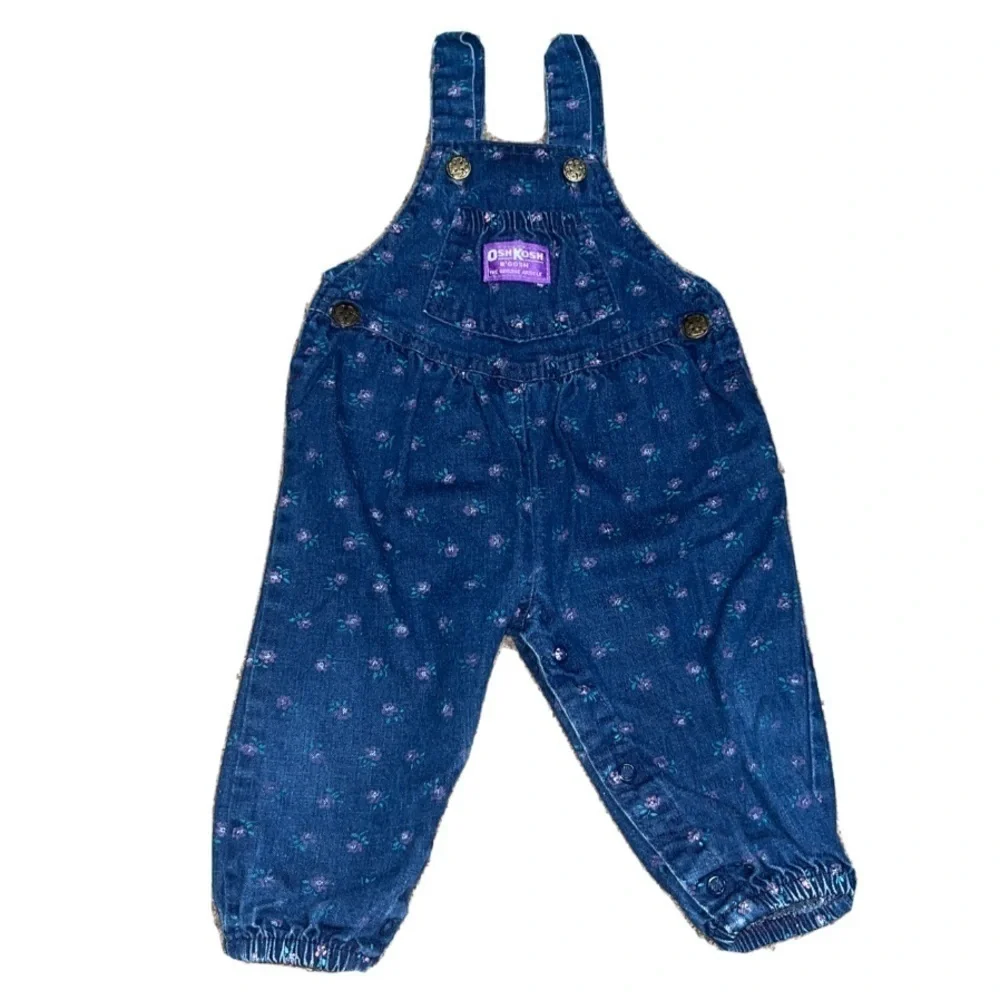OshKosh B’Gosh Vintage VTG Union USA Vestbak Overalls Bubble Romper Floral‎ 12M